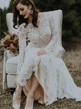 Long Sleeves Vintage Wedding Dress Backless Rustic Lace Wedding Dress YSJ1990|annapromdress