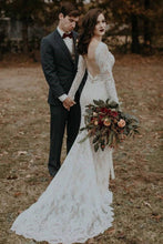 Long Sleeves Vintage Wedding Dress Backless Rustic Lace Wedding Dress YSJ1990|annapromdress