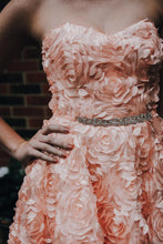 Romantic Sweetheart High Low Pink Flower Wedding Dress with Belt Rustic Wedding Gowns YSL1774|annapromdress
