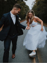 Ball Gown Two Piece Tulle Simple Wedding Dress Country Wedding Gowns Backless YSQ157|annapromdress