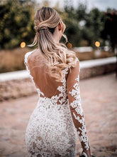 Stunning Lace Appliques See Though Mermaid/Turmpet Wedding Dress Backless Rustic Wedding with Sleeves Gowns YSQ5216|annapromdress