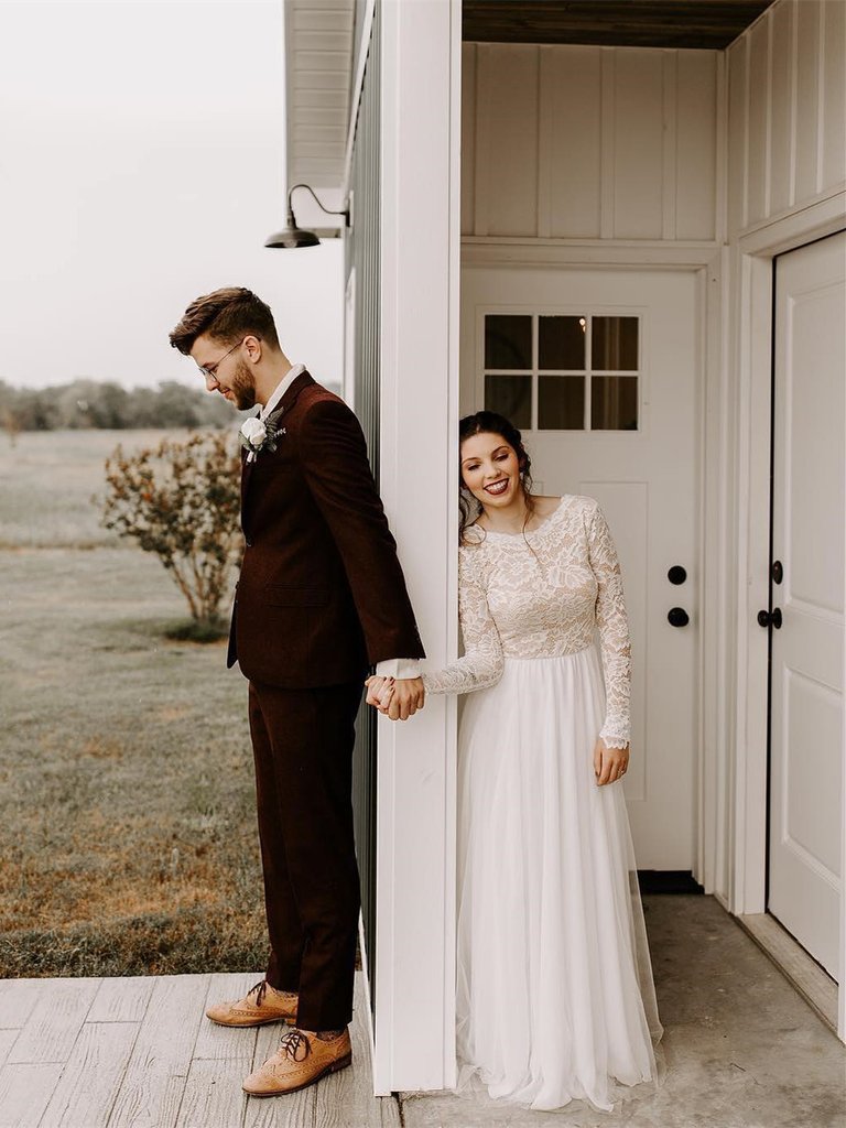 A Line Long Sleeve Wedding Dress Backless Modest Tulle Boho Wedding Dr Anna PromDress A Line Long Sleeve Wedding Dress Backless Modest Tulle Boho Wedding Dr Anna PromDress