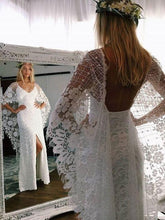 Ivory Lace Batwing Sleeve Rustic Wedding Dress Backless Sheath Bohemian Wedding Dress Beach YSQ6954|annapromdress