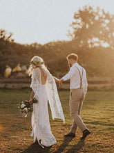 Ivory Lace Batwing Sleeve Rustic Wedding Dress Backless Sheath Bohemian Wedding Dress Beach YSQ6954|annapromdress