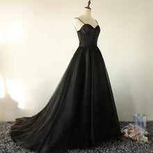 Ball Gown Spaghetti Straps Black Tulle Prom Dress Long Brush/Sweep Train Prom/Evening Dress YSR0713|annapromdress