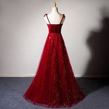 Sparkly Tulle Long Prom Dress A Line Spaghetti Straps Burgundy Prom/Evening Dress YSR0714|annapromdress