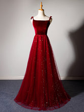 Sparkly Tulle Long Prom Dress A Line Spaghetti Straps Burgundy Prom/Evening Dress YSR0714|annapromdress