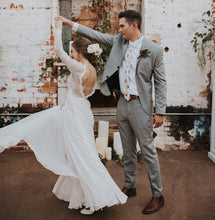 Boho Lace Long Sleeves Wedding Dress Open Back A Line Rustic Wedding Dress Bridal Gown YSR234|annapromdress