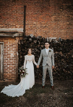 Boho Lace Long Sleeves Wedding Dress Open Back A Line Rustic Wedding Dress Bridal Gown YSR234|annapromdress