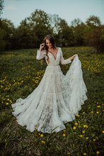 Exquisite Lace Sexy Deep V Neck Bohemian Wedding Dress Long Sleeve Rustic Wedding Dress Backless YSR235|annapromdress