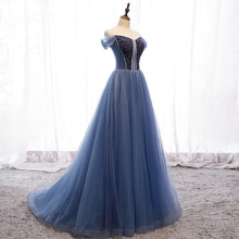 Modest Tulle A Line Long Prom Dresses Cap Sleeve Sweetheart Stunning Beading Prom/Evening Dress YSR339|annapromdress