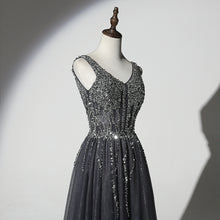 Stunning Beading Long Prom Dresses with Straps A Line Floor Length Black Prom/Evening Dress YSR442