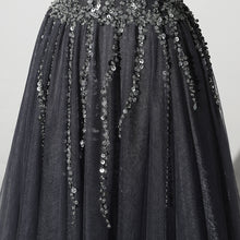 Stunning Beading Long Prom Dresses with Straps A Line Floor Length Black Prom/Evening Dress YSR442