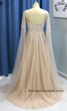 Crystal Beaded A Line Long Prom Dress Modest Tulle Arabic Prom/Evening Dress with Sleeves YSR551