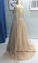 Crystal Beaded A Line Long Prom Dress Modest Tulle Arabic Prom/Evening Dress with Sleeves YSR551