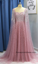 Crystal Beaded A Line Long Prom Dress Modest Tulle Arabic Prom/Evening Dress with Sleeves YSR551