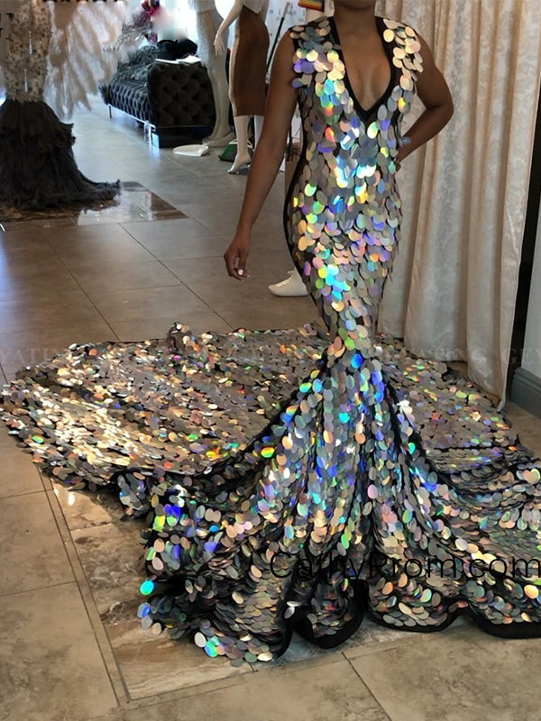 Arabic Mermaid Prom Dress 2022 Sexy V Neck Unique Sequin Long Prom Par –  Anna PromDress