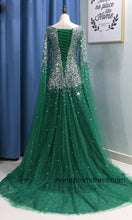 Crystal Beaded A Line Long Prom Dress Modest Tulle Arabic Prom/Evening Dress with Sleeves YSR551