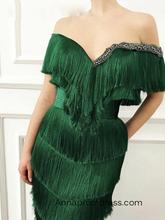 Arabic Emerald Green Tassel Mermaid Off the Shoulder Unique Evening Dress YSR552