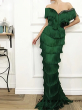 Arabic Emerald Green Tassel Mermaid Off the Shoulder Unique Evening Dress YSR552