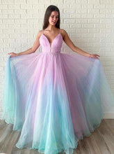 A Line Spagheeti Straps Gradient Chiffon Long Prom Dresses Floor Length Prom/Evening Dress YST2903|annapromdress
