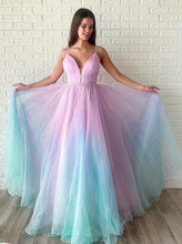 A Line Spagheeti Straps Gradient Chiffon Long Prom Dresses Floor Length Prom/Evening Dress YST2903|annapromdress