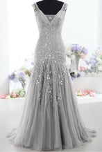 Silver Long Mermaid Lace Up Beading Modest Prom Dresses,Evening Dresses GJS142