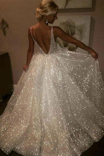 Ball Gown Spaghetti Strap Long Ivory Backless Wedding Dresses Prom Dresses GJS143