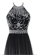 Beautiful Halter Long Blue And Black Ombre Chiffon Prom Dresses GJS163