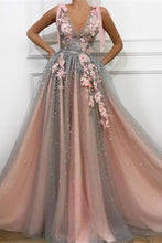 Long V-neck Beading Elegant Girly Party Formal Prom Dresses with Embroidery GJS114