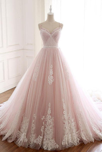 Charming Elegant Beautiful Long Lace UP Pink Beaded Princess Prom Dresses GJS165