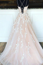 Pink Lace up Tulle Lace Long Princess Prom Dresses  Prom Gowns GJS113