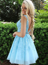 Blue Tulle Lace Appliques Short Prom Dress 2019 Open Back Homecoming Dress ZWP1902|Annapromdress