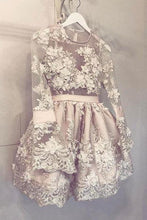 Cute Long Sleeve Homecoming Dress Hand-Made Flower Short Prom Dress Party Dress ANN289