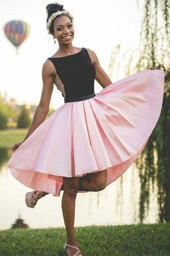 Black and Pink Hi-lo Homecoming Dresses Sleeveless Cute Graduation Dress ANN5503