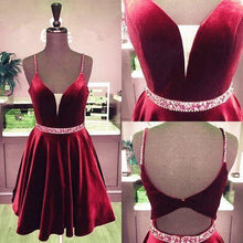 Burgundy Velvet Homecoming Dress Short Plunging V-neckline Cocktail Dress ANN5507