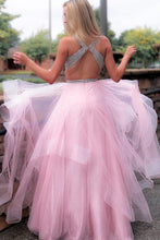 Hollow Out Tiered Pink Prom Dress with Beading Top JKG029