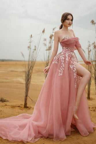 Gorgeous Sweetehart Sequins Appliques Prom Dress Long With Slit GJS195