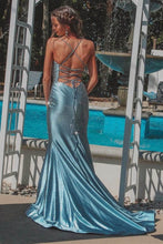 Stunning Mermaid Silver Deep V Blue Long Prom Evening Formal Dress  GJS189