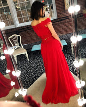 Long Red Two-Piece  Off the Shoulder Long Prom  Evening Dresses GJS318