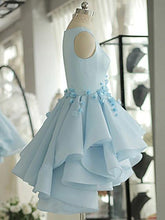 Sky Blue Homecoming Dress,A-line Satin Organza Short Flowers Original Prom Dresses,Mini Dress AN147