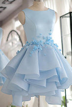 Sky Blue Homecoming Dress,A-line Satin Organza Short Flowers Original Prom Dresses,Mini Dress AN147