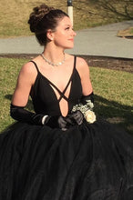 A-Line V-neck Black Tulle Long Prom Dress Formal Evening Gowns JKS6735