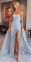 A-line Sky Blue Tulle Unique Long Prom Evening Dress GJS201