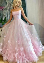 Light Pink Spaghetti Straps Long Prom Dresses, 3D Flowers Evening Dresses JKN4101|Annapromdress
