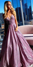 A-Line V neck Spaghetti Straps Sparkly Prom Dress Formal Evening Gowns JKL1300