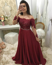 Off Shoulder Full Sleeves Long Prom Dress 2022 Custom Made Beaded Pink Burgundy Evening Party Dress JKL6666