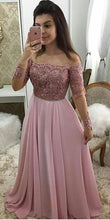 Off Shoulder Full Sleeves Long Prom Dress 2022 Custom Made Beaded Pink Burgundy Evening Party Dress JKL6666