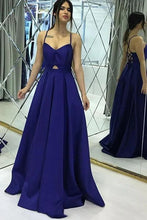A-line Royal Blue Satin Sweetheart Long Simple Prom Dress JKS6736