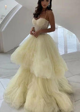 Yellow Tulle Sweetheart A-Line Long Prom Dress JKS6734